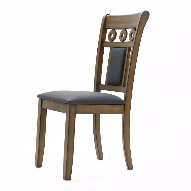 LuxenHome Set of 2 Brown Natural Rubberwood Upholstered Gray Dining Chair