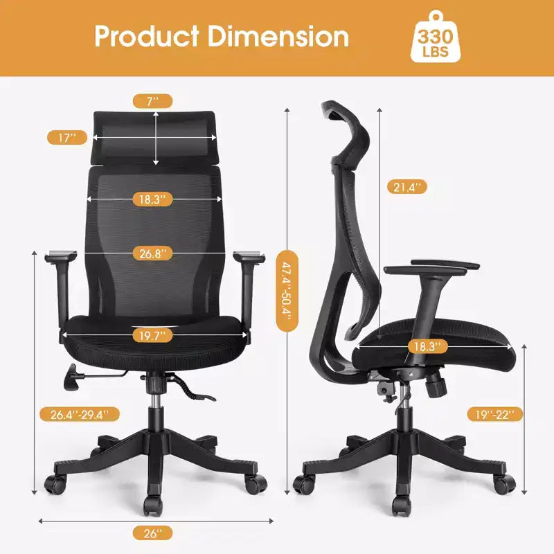 Ergonomic Mesh Office Chair with 3D Armrests Headrest and Lumbar Support