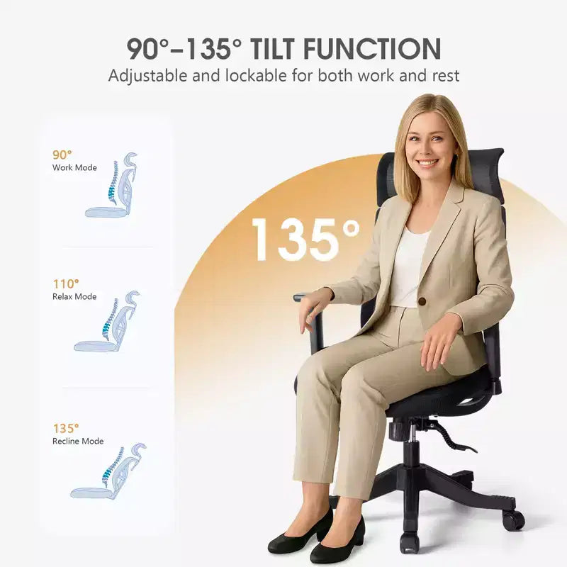 Ergonomic Mesh Office Chair with 3D Armrests Headrest and Lumbar Support